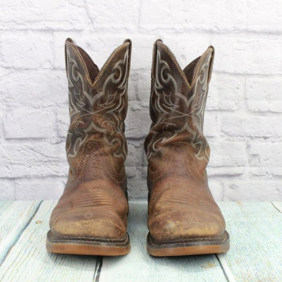 Justin Brown Leather Pull On Round Toe Mid Calf Western Boots Size 11.5 EE - Picture 4 of 9